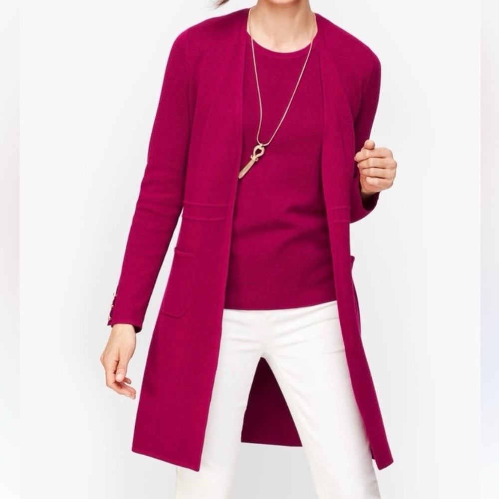 EUC Talbots Burgundy Fuchsia Knit Duster Cardigan S